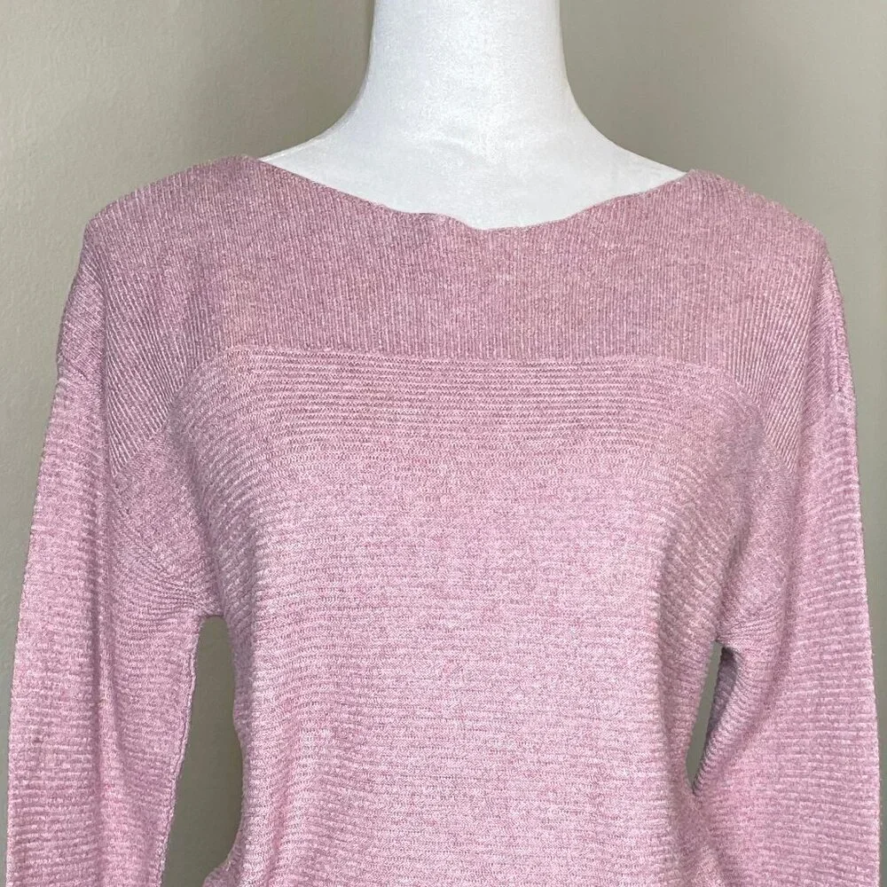 ELLE Coquette Pink Marl Knit Boat Neck Bow Back Pullover Sweater Small